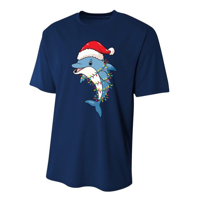 Christmas Lights Dolphin Wearing Xmas Hat Dolphin Lover Performance Sprint T-Shirt