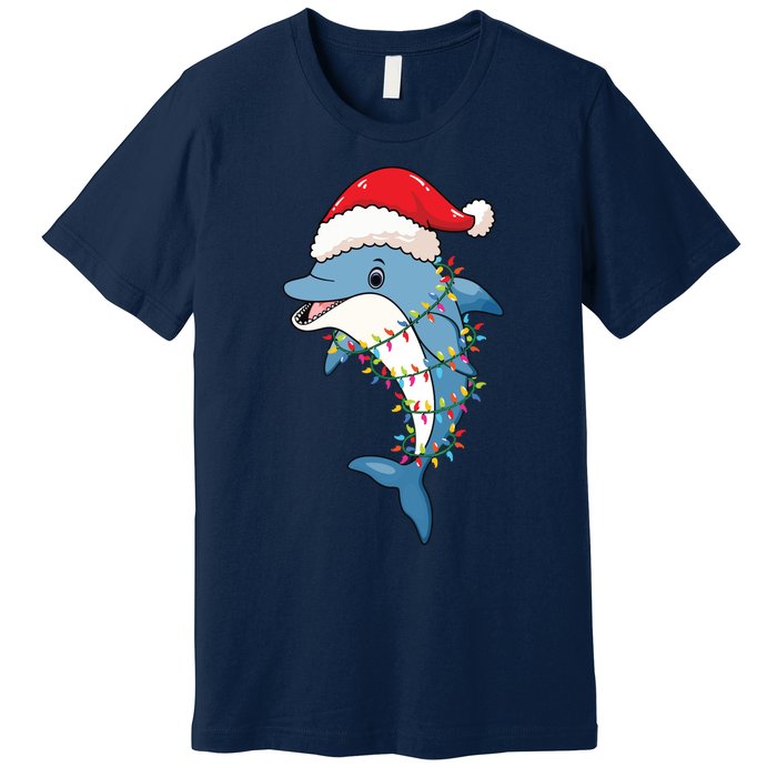 Christmas Lights Dolphin Wearing Xmas Hat Dolphin Lover Premium T-Shirt