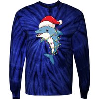 Christmas Lights Dolphin Wearing Xmas Hat Dolphin Lover Tie-Dye Long Sleeve Shirt