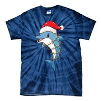 Christmas Lights Dolphin Wearing Xmas Hat Dolphin Lover Tie-Dye T-Shirt