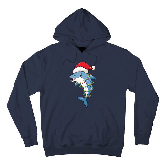 Christmas Lights Dolphin Wearing Xmas Hat Dolphin Lover Tall Hoodie