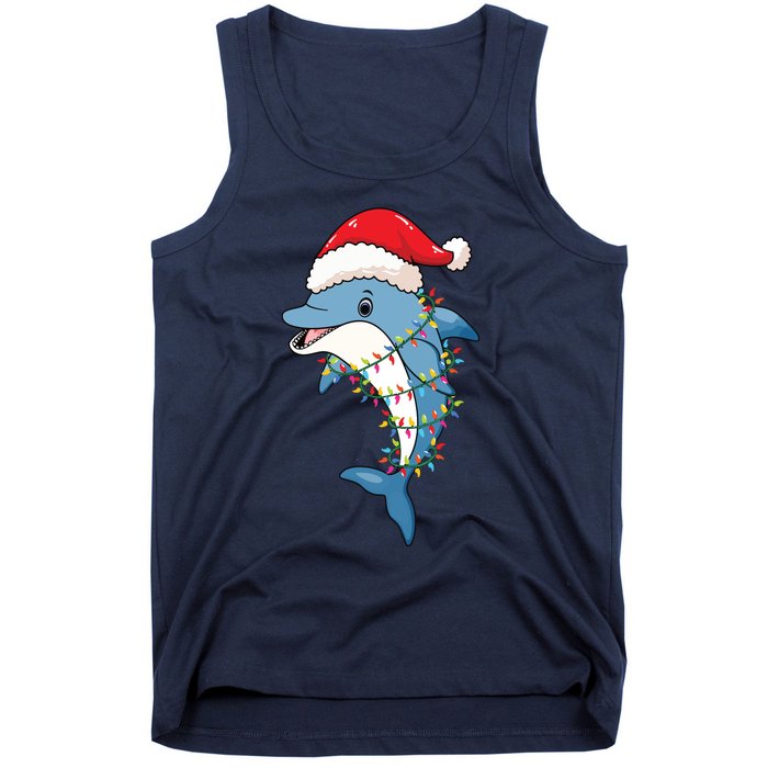 Christmas Lights Dolphin Wearing Xmas Hat Dolphin Lover Tank Top