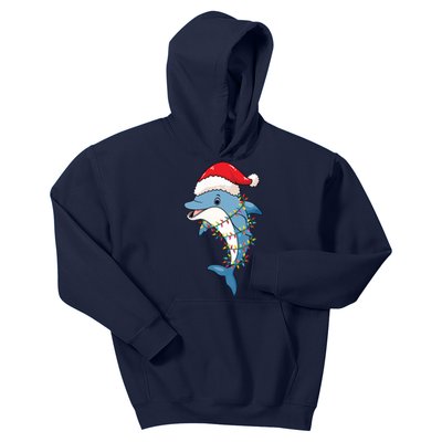 Christmas Lights Dolphin Wearing Xmas Hat Dolphin Lover Kids Hoodie