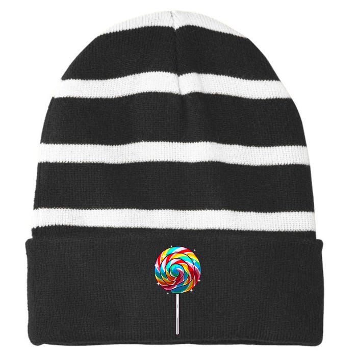 Cute Lollipop Design Lollipop Candy Lover Striped Beanie with Solid Band