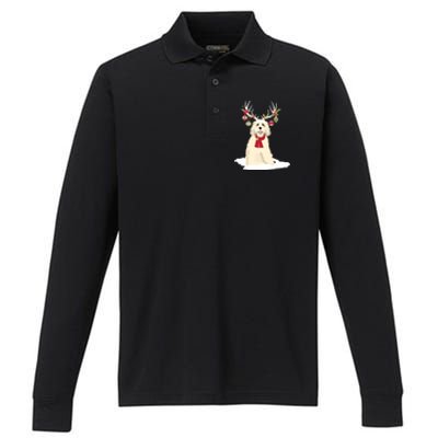 Cute Labradoodle Doodle Christmas Reindeer Graphic Holiday Gift Performance Long Sleeve Polo