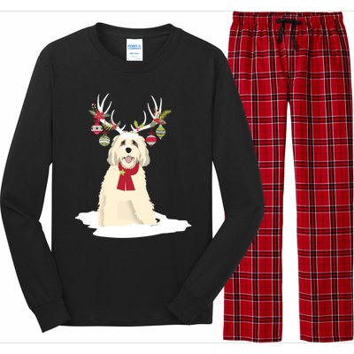 Cute Labradoodle Doodle Christmas Reindeer Graphic Holiday Gift Long Sleeve Pajama Set