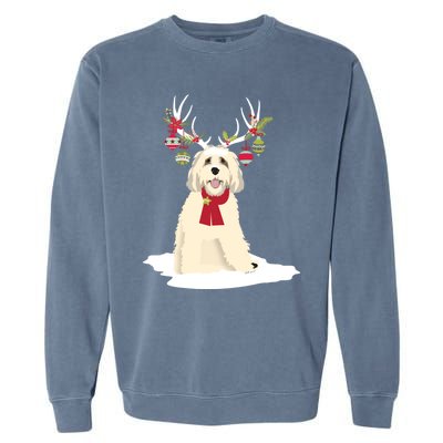 Cute Labradoodle Doodle Christmas Reindeer Graphic Holiday Gift Garment-Dyed Sweatshirt