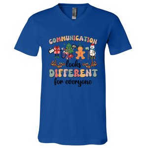 Communication Looks Different For Everyone Slp Sped Teacher Cute Gift V-Neck T-Shirt