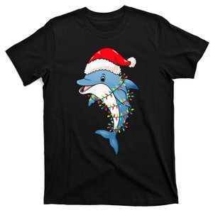 Christmas Lights Dolphin Wearing Xmas Hat - Dolphin Lover T-Shirt