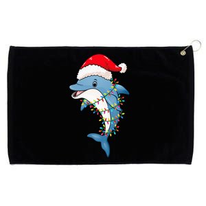 Christmas Lights Dolphin Wearing Xmas Hat - Dolphin Lover Grommeted Golf Towel