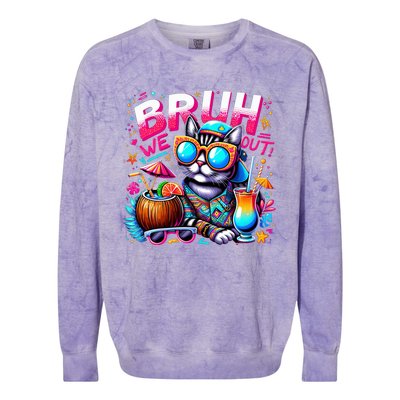 Cute Last Day Of School Year Summer Cat Bruh We Out Great Gift Colorblast Crewneck Sweatshirt