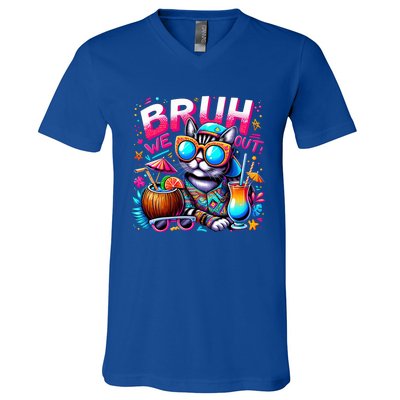 Cute Last Day Of School Year Summer Cat Bruh We Out Great Gift V-Neck T-Shirt