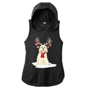 Cute Labradoodle Doodle Christmas Reindeer Graphic Holiday Ladies PosiCharge Tri-Blend Wicking Draft Hoodie Tank