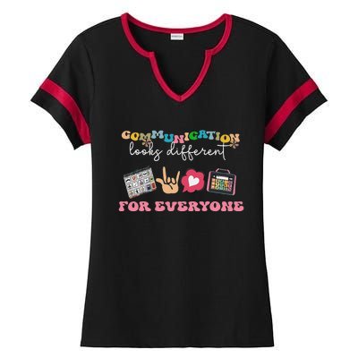 Communication Looks Different For Everyone Autism Awareness Ladies Halftime Notch Neck Tee