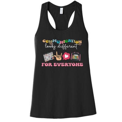 Communication Looks Different For Everyone Autism Awareness Women's Racerback Tank