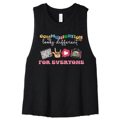 Communication Looks Different For Everyone Autism Awareness Women's Racerback Cropped Tank