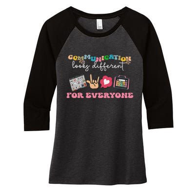 Communication Looks Different For Everyone Autism Awareness Women's Tri-Blend 3/4-Sleeve Raglan Shirt