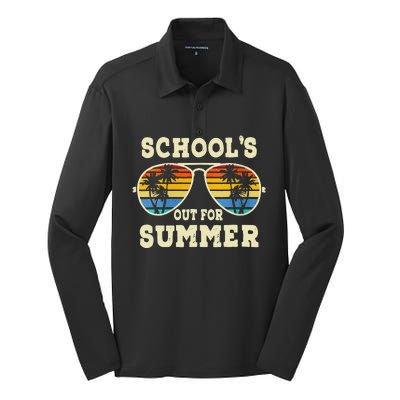 Cute Last Day Of School Schools Out For Summer Teacher Retro Gift Silk Touch Performance Long Sleeve Polo