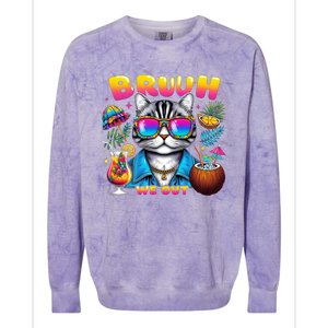 Cute Last Day Of School Year Summer Cat Bruh We Out Student Gift Colorblast Crewneck Sweatshirt