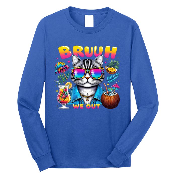 Cute Last Day Of School Year Summer Cat Bruh We Out Student Gift Long Sleeve Shirt