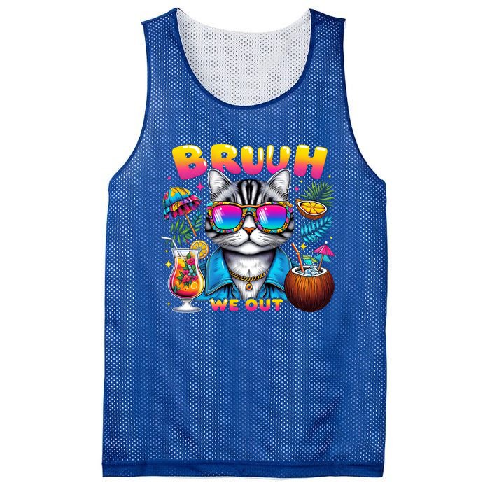 Cute Last Day Of School Year Summer Cat Bruh We Out Student Gift Mesh Reversible Basketball Jersey Tank