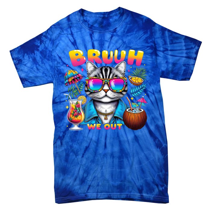 Cute Last Day Of School Year Summer Cat Bruh We Out Student Gift Tie-Dye T-Shirt