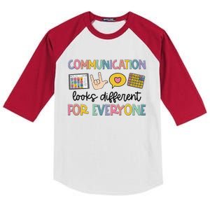 Communication Looks Different For Everyone Speech Therapy Gift Kids Colorblock Raglan Jersey