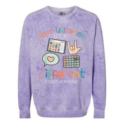 Communication Looks Different For Everyone Autism Awareness Colorblast Crewneck Sweatshirt