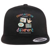 Communication Looks Different For Everyone Autism Awareness Flat Bill Trucker Hat