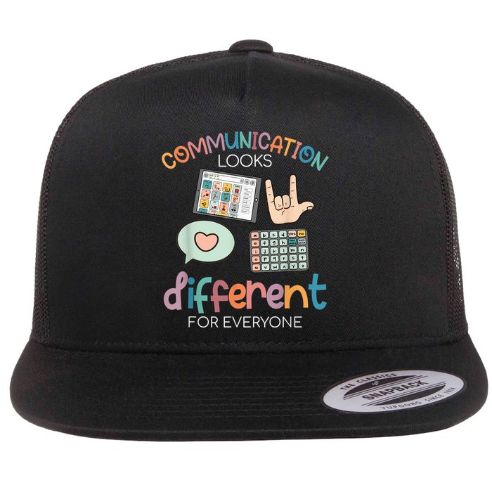 Communication Looks Different For Everyone Autism Awareness Flat Bill Trucker Hat