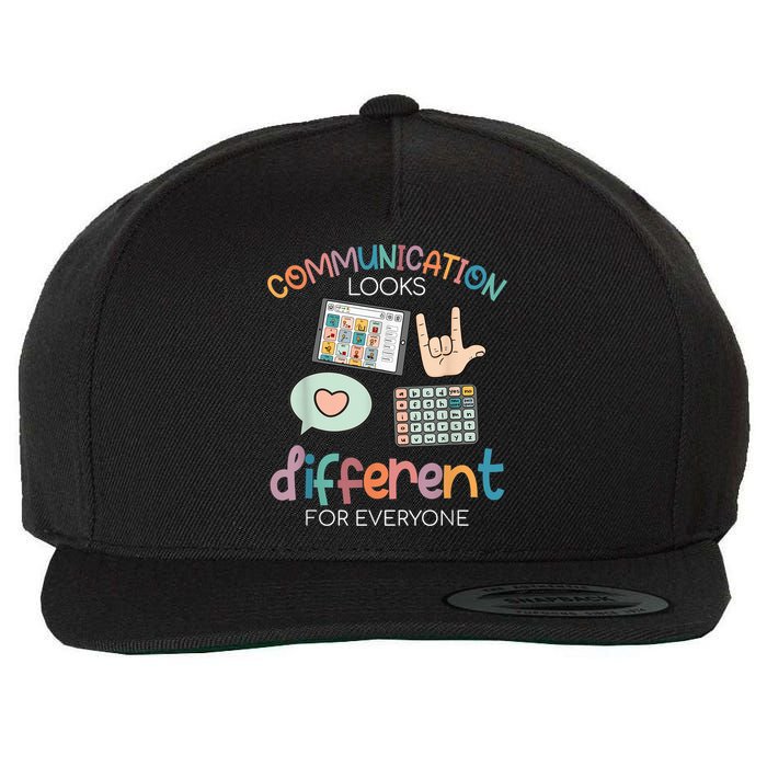 Communication Looks Different For Everyone Autism Awareness Wool Snapback Cap