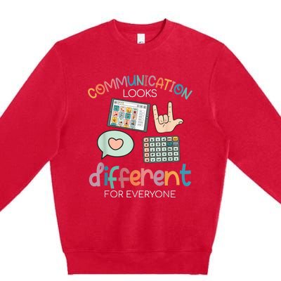 Communication Looks Different For Everyone Autism Awareness Premium Crewneck Sweatshirt