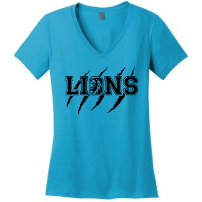 Cool Lions Detroit Football Michigan Women's V-Neck T-Shirt