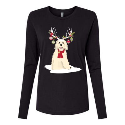 Cute Labradoodle Doodle Christmas Reindeer Graphic Holiday Gift Womens Cotton Relaxed Long Sleeve T-Shirt