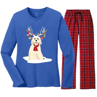 Cute Labradoodle Doodle Christmas Reindeer Graphic Holiday Gift Women's Long Sleeve Flannel Pajama Set 