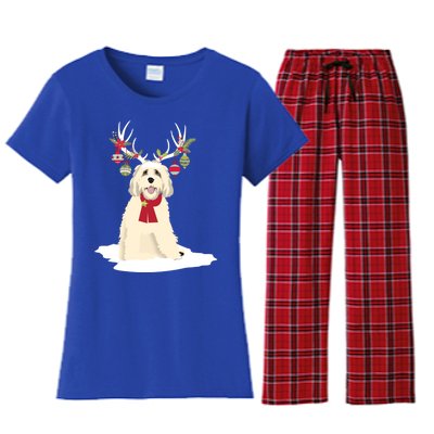 Cute Labradoodle Doodle Christmas Reindeer Graphic Holiday Gift Women's Flannel Pajama Set