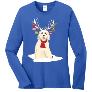 Cute Labradoodle Doodle Christmas Reindeer Graphic Holiday Gift Ladies Long Sleeve Shirt