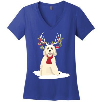 Cute Labradoodle Doodle Christmas Reindeer Graphic Holiday Gift Women's V-Neck T-Shirt