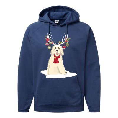 Cute Labradoodle Doodle Christmas Reindeer Graphic Holiday Gift Performance Fleece Hoodie