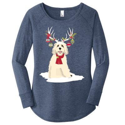 Cute Labradoodle Doodle Christmas Reindeer Graphic Holiday Gift Women's Perfect Tri Tunic Long Sleeve Shirt