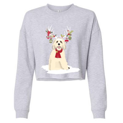 Cute Labradoodle Doodle Christmas Reindeer Graphic Holiday Gift Cropped Pullover Crew