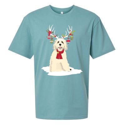 Cute Labradoodle Doodle Christmas Reindeer Graphic Holiday Gift Sueded Cloud Jersey T-Shirt