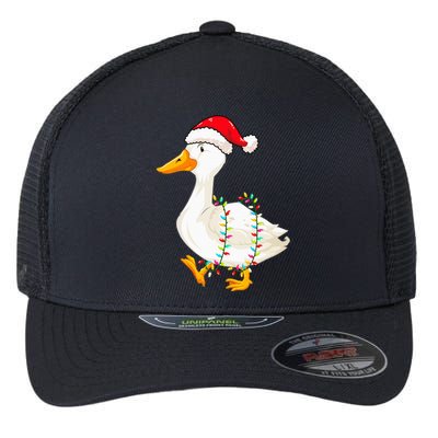 Christmas Lights Duck Wearing Xmas Hat Duck Swan Lover Flexfit Unipanel Trucker Cap