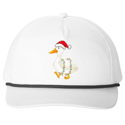 Christmas Lights Duck Wearing Xmas Hat Duck Swan Lover Snapback Five-Panel Rope Hat