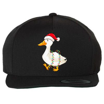 Christmas Lights Duck Wearing Xmas Hat Duck Swan Lover Wool Snapback Cap