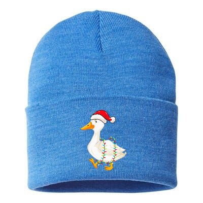 Christmas Lights Duck Wearing Xmas Hat Duck Swan Lover Sustainable Knit Beanie