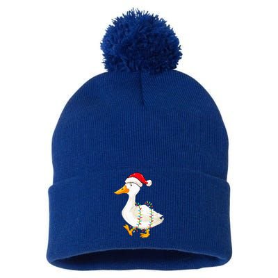 Christmas Lights Duck Wearing Xmas Hat Duck Swan Lover Pom Pom 12in Knit Beanie