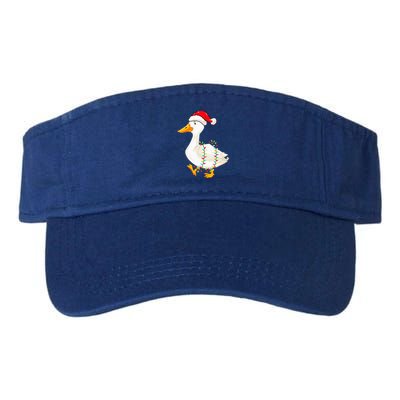 Christmas Lights Duck Wearing Xmas Hat Duck Swan Lover Valucap Bio-Washed Visor