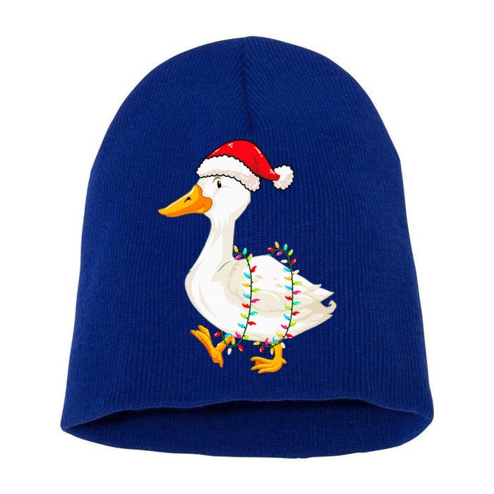 Christmas Lights Duck Wearing Xmas Hat Duck Swan Lover Short Acrylic Beanie