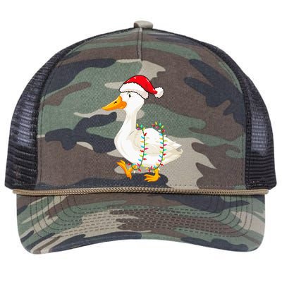 Christmas Lights Duck Wearing Xmas Hat Duck Swan Lover Retro Rope Trucker Hat Cap